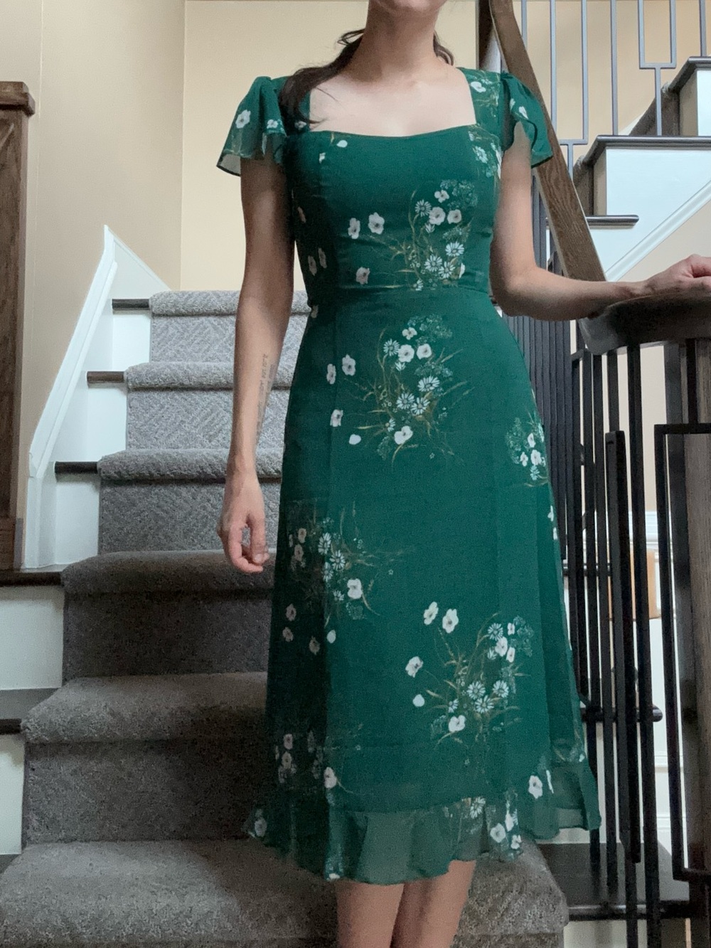 RIHOAS Emerald Green Floral Square-Neck Midi Dress - Picture 3 of 3